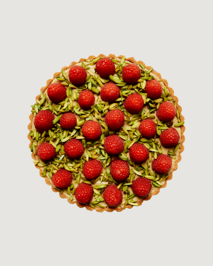 White Chocolate, Pistachio & Raspberry Tart