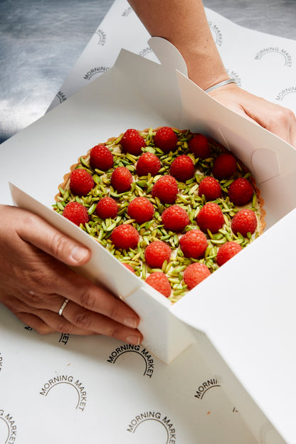 White Chocolate, Pistachio & Raspberry Tart